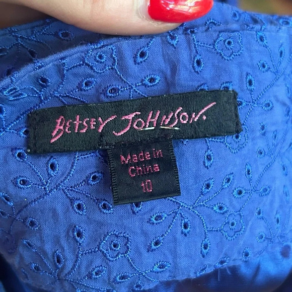 Betsey Johnson Blue Eyelet Halter Backless Mini Cocktail Garden Wrap Dress Sz 10 - Picture 11 of 13